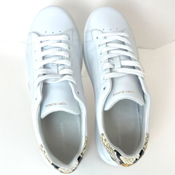 Tory Burch Howell Court White Sneakers Women Snake Printed Tennis Shoes Size 10 - Picture 3 of 9